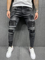 Herren Jeans Herrenmode Jeans Chic Distressed Antik Design Skinny Schwarz Schwarz