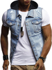 Herren Jeansjacke Patchwork Distressed Pocket Ärmellose Kapuzenweste