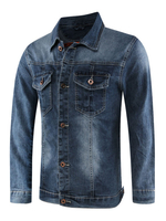 Herren Jeansjacke Plus Size Distressed Pocket Button Up Regular Fit Blaue Jacke