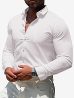 Herren Langarmhemden Elastische Button-Down Slim Fit Einfarbige Hemden