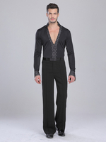 Herren Latin Dance 2-teiliges Langarm-Tanzkostüm mit Tupfen und schwarzer Hose Performance-Bühnenkleidung