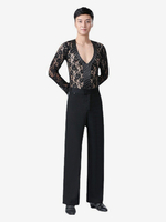 Herren Latin Dance Shirts Spitze Mesh Ballroom Dance Performance Kostüm