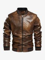 Herren Lederjacke Übergröße Farbverlauf Leichter Fleece Strukturierter Mantel