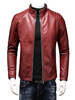 Herren Lederjacke geraffter Reißverschluss Stehkragen Langarm PU Bikerjacke