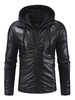 Herren Lederjacke Patchwork Reißverschluss Mit Kapuze Gefälschte 2 Stück Geraffte Schwarze Bikerjacke
