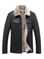 Herren Lederjacke Plüsch gefüttert Borg Kragen Reißverschluss plus Größe PU Winterjacke