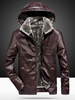 Herren Lederjacke Plüschfutter Winterjacke PU Kapuzenjacke