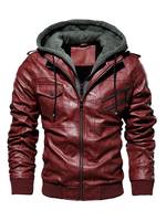 Herren Lederjacke Reißverschluss Leder Smart Kapuzenjacke