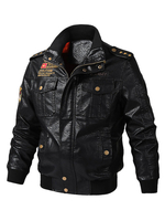 Herren Lederjacke Retro Words Print Moto Jacke Herbst Schwarz