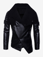 Herren Lederjacke Unregelmäßiger Kunstpelzkragen Motorrad Pu Lederjacke