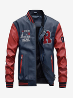 Herren Lederjacken Farbblock Langarm Reißverschluss Bomberjacken