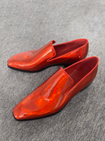 Herren Loafer Ball Party Hochzeit Schuhe Slip-On Square Toe Rot Shinny Leder Oxford