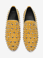 Herren Loafer Gelb Nieten Spitzschuh Leder Slipper Spikes Abschlussball Hochzeitsschuhe