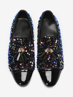 Herren Loafer Leder Pailletten Schuhe Slip On Glitzer Abschlussball Hochzeitsschuhe
