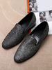 Herren Loafer mit Glitzernieten spitzer Zehenbereich Leder Schlupfschuhe für Abschlussball und Hochzeit