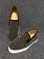 Herren Loafer mit Spikes schwarze Slipper mit runder Zehenpartie Ballschuhe