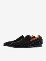 Herren Loafer Modische Wildlederschuhe mit Spikes und Nieten quadratische Zehenpartie flache Slipper für Abschlussball Party Hochzeit