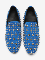 Herren Loafer Rindsleder Nieten Blau Slip On Spikes Abschlussball Hochzeitsschuhe