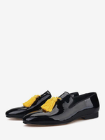 Herren Loafer Schuhe Beliebte Blumen Artwork Slip-On Square Toe PU Leder Schwarz Loafer