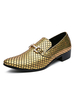 Herren Loafer Schuhe Bequeme PU Leder Pailletten Artwork Slip-On Gold Low-Tops Freizeitschuhe