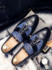 Herren Loafer Schuhe Blau Slip-On Metall Details Artwork Round Toe PU Leder Flache Schuhe