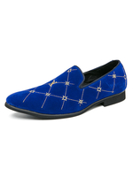 Herren Loafer Schuhe Cosy Blue Plaid Bestickte Slip-On Leder Kleid Schuhe Party Schuhe