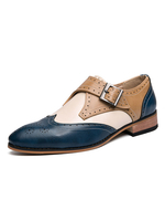 Herren Loafer Schuhe Cosy PU Leder Schnalle Plaid Slip-On Blue Casual Lederschuhe