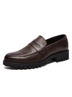 Herren Loafer Schuhe Deep Brown Slip On Round Toe PU Leder Low Tops Schuhe