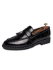 Herren Loafer Schuhe Gemütliche PU Leder Pom Poms Slip-On Schwarz Freizeitschuhe