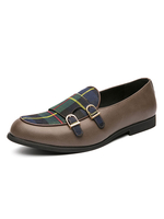Herren Loafer Schuhe Grau Slip-On Mönch Riemen Artwork Round Toe Canvas PU Lederschuhe