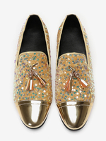 Herren Loafer Schuhe Pailletten Spitzschuh Rindsleder Quaste Glitter Ballkleid Hochzeit Schuhe
