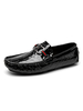 Herren Loafer Schuhe Schwarz Slip-On Geometrische Runde Zehen Rindsleder Muster PU Leder Freizeitschuhe