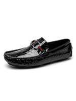 Herren Loafer Schuhe Schwarz Slip-On Geometrische Runde Zehen Rindsleder Muster PU Leder Freizeitschuhe
