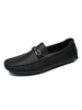 Herren Loafer Schuhe Slip-On Metall Details Runde Zehen PU Leder Schwarz Casual Bootsschuhe