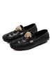 Herren Loafer Schuhe Slip-On Metalldetails Fischdruck Runde Zehe PU Leder Schwarz Loafer