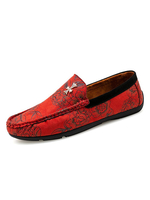 Herren Loafer Schuhe Slip-On Metalldetails Floral bedruckte runde Zehe PU-Leder Gelb Loafer