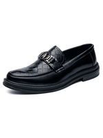 Herren Loafer Schuhe Slip-On Metalldetails Geometrische Runde Zehe PU Leder Schwarz Schuhe
