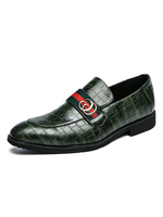 Herren Loafer Schuhe Slip-On Metalldetails Plaid Round Toe PU-Leder Grüne Lederschuhe
