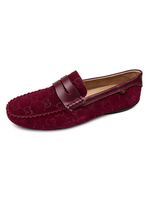 Herren Loafer Schuhe Slip-On Mönchsriemen Geometrische runde Zehen Wildleder Low-Top Burgund Casual Boat Schuhe