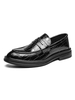 Herren Loafer Schuhe Slip On Monk Strap Kariertes Muster Runde Zehe PU Leder Schwarze Loafer