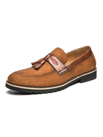 Herren Loafer Schuhe Slip On Pom Poms Round Toe PU Leder Brown Loafers
