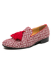 Herren Loafer Schuhe Slip-On Poms Plaid Runde Zehen Canvas Low-Tops Freizeitschuhe