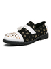Herren Loafer Schuhe Weiß Slip-On Nieten Farbblock Round Toe PU Leder Freizeitschuhe
