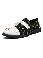 Herren Loafer Schuhe Weiß Slip-On Nieten Farbblock Round Toe PU Leder Freizeitschuhe