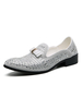 Herren Loafer Schuhe Weiß Slip-On Pailletten Round Toe Leder