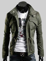 Herren Mantel 2020 Hunter Green Stehkragen Langarm Freizeitjacke mit Taschen