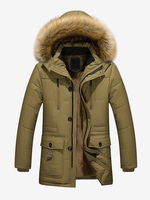 Herren Mittellanger Parkamantel Lockerer Baumwollmantel Übergröße Wintermantel mit Kapuze