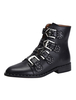 Herren Motorradstiefel Kuhfell runde Spitze Schnalle Ankle Boots schwarze Stiefel