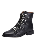 Herren Motorradstiefel Kuhfell runde Spitze Schnalle Ankle Boots schwarze Stiefel