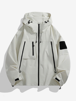 Herren Outdoorjacke Patchwork Loose Zip Kapuzen Langarm Mantel